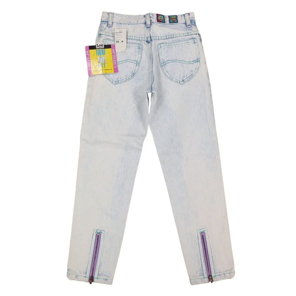 Lee Jeans Girls 10 Reg Vintage 90s Sky Wash Acid Tight Fit Ankle Zip Deadstock